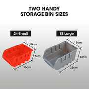 BAUMR-AG 39 Parts Bin Rack Storage System Floor Mount - Red V219-STRBRKBMRAF39R