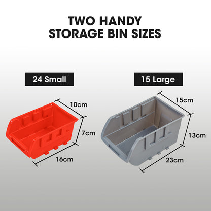 BAUMR-AG 39 Parts Bin Rack Storage System Floor Mount - Red V219-STRBRKBMRAF39R
