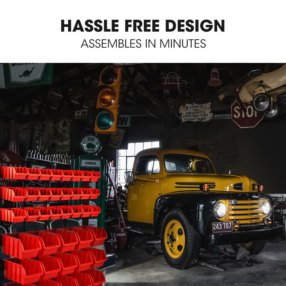 BAUMR-AG 39 Parts Bin Rack Storage System Floor Mount - Red V219-STRBRKBMRAF39R