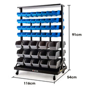BAUMR-AG 94 Parts Bin Rack Storage System Mobile Double-Sided - Blue V219-STRBRKBMRAM94B