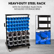 BAUMR-AG 94 Parts Bin Rack Storage System Mobile Double-Sided - Blue V219-STRBRKBMRAM94B