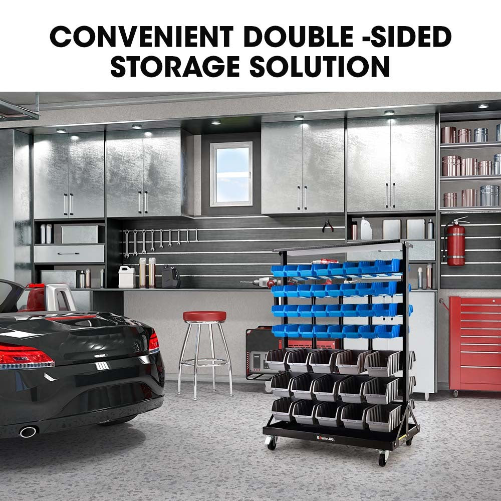 BAUMR-AG 94 Parts Bin Rack Storage System Mobile Double-Sided - Blue V219-STRBRKBMRAM94B