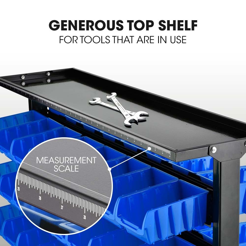 BAUMR-AG 94 Parts Bin Rack Storage System Mobile Double-Sided - Blue V219-STRBRKBMRAM94B