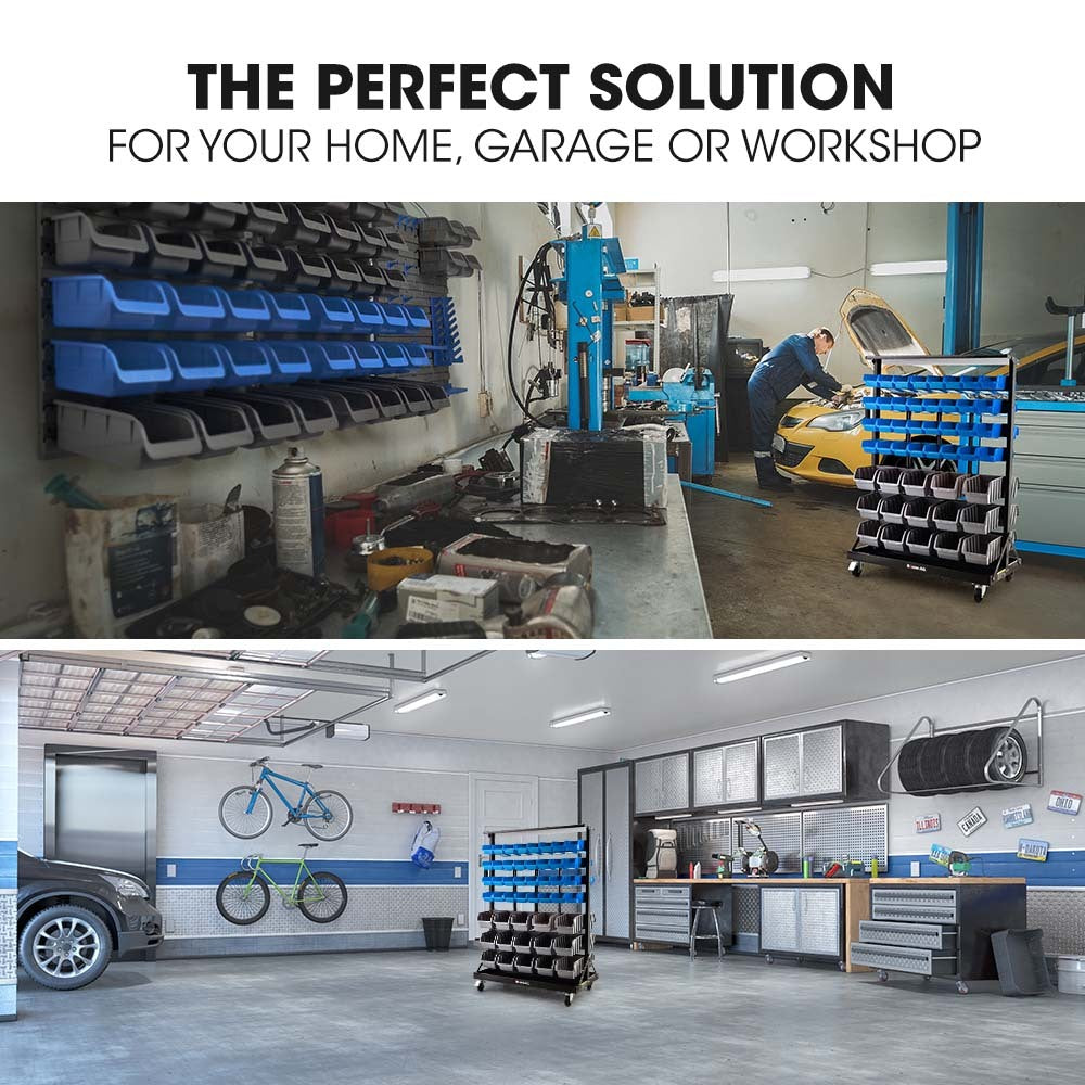 BAUMR-AG 94 Parts Bin Rack Storage System Mobile Double-Sided - Blue V219-STRBRKBMRAM94B