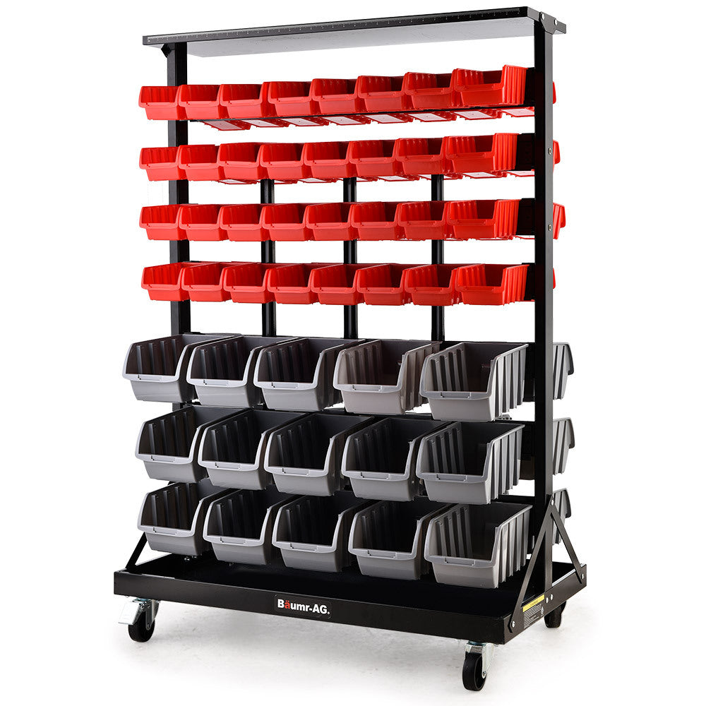 BAUMR-AG 94 Parts Bin Rack Storage System Mobile Double-Sided - Red V219-STRBRKBMRAM94R