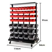 BAUMR-AG 94 Parts Bin Rack Storage System Mobile Double-Sided - Red V219-STRBRKBMRAM94R