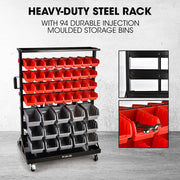 BAUMR-AG 94 Parts Bin Rack Storage System Mobile Double-Sided - Red V219-STRBRKBMRAM94R