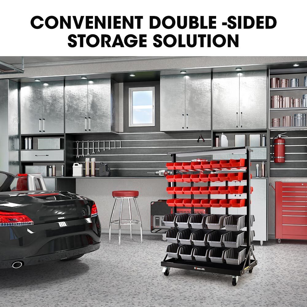 BAUMR-AG 94 Parts Bin Rack Storage System Mobile Double-Sided - Red V219-STRBRKBMRAM94R