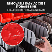 BAUMR-AG 94 Parts Bin Rack Storage System Mobile Double-Sided - Red V219-STRBRKBMRAM94R
