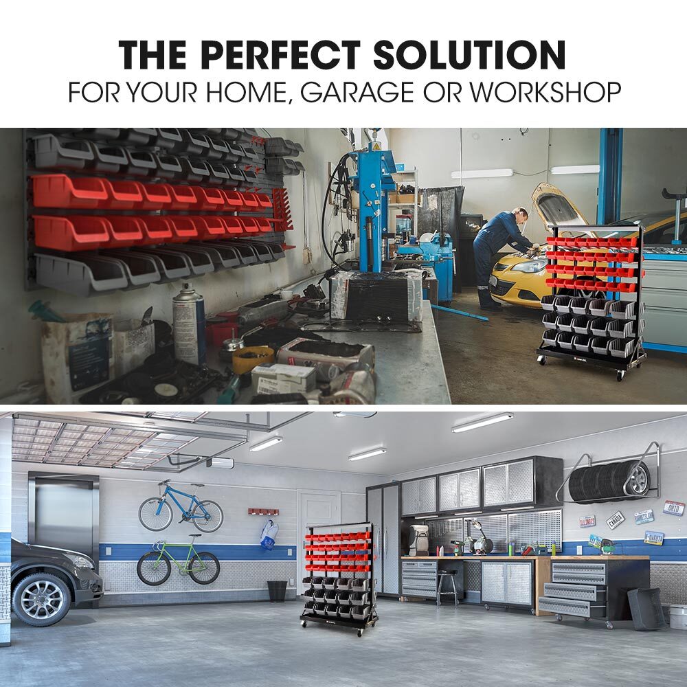 BAUMR-AG 94 Parts Bin Rack Storage System Mobile Double-Sided - Red V219-STRBRKBMRAM94R