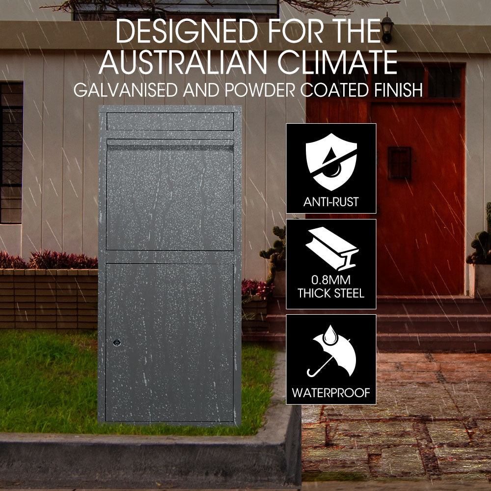 FORTIA Freestanding Parcel Post Box Letterbox, Letter Slot, Woodland Grey V219-STRLTBFOFD4A