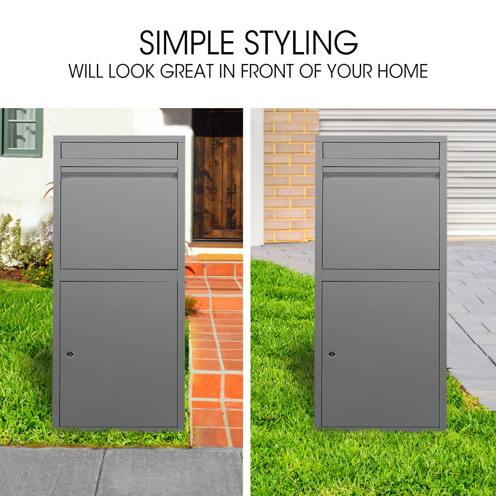 FORTIA Freestanding Parcel Post Box Letterbox, Letter Slot, Woodland Grey V219-STRLTBFOFD4A