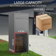 FORTIA Freestanding Parcel Post Box Letterbox, Letter Slot, Woodland Grey V219-STRLTBFOFD4A