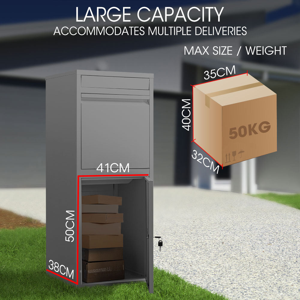 FORTIA Freestanding Parcel Post Box Letterbox, Letter Slot, Woodland Grey V219-STRLTBFOFD4A