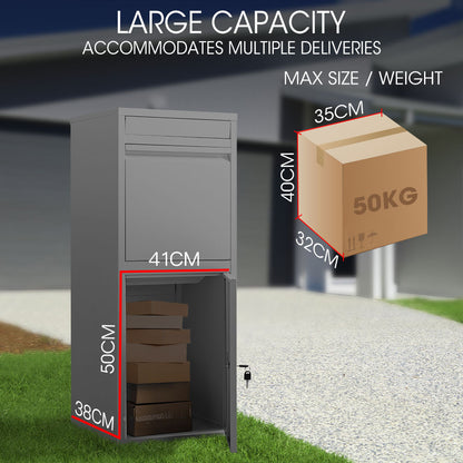 FORTIA Freestanding Parcel Post Box Letterbox, Letter Slot, Woodland Grey V219-STRLTBFOFD4A