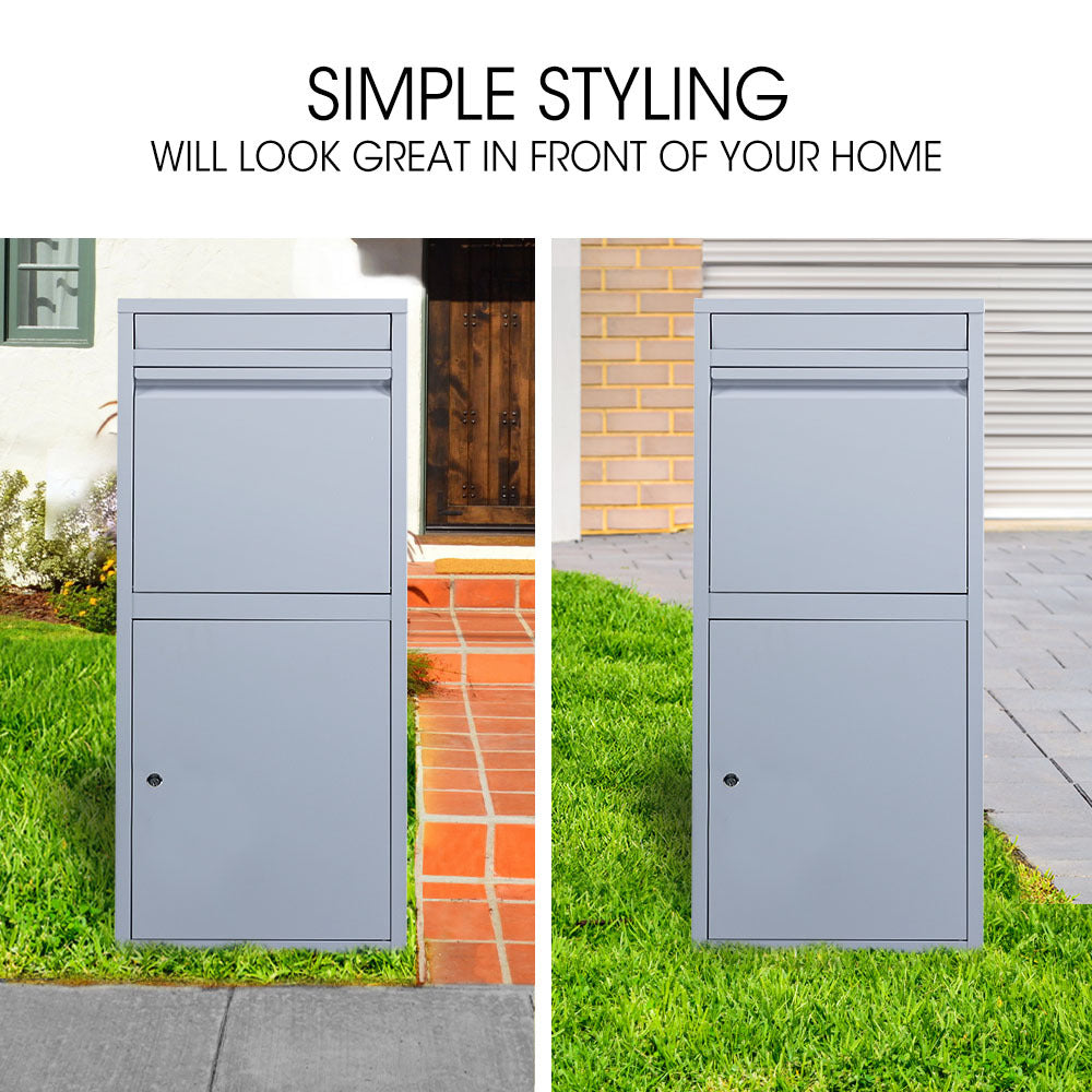 FORTIA Freestanding Parcel Post Box Letterbox, Letter Slot, Light Grey V219-STRLTBFOFW4A
