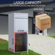 FORTIA Freestanding Parcel Post Box Letterbox, Letter Slot, Light Grey V219-STRLTBFOFW4A