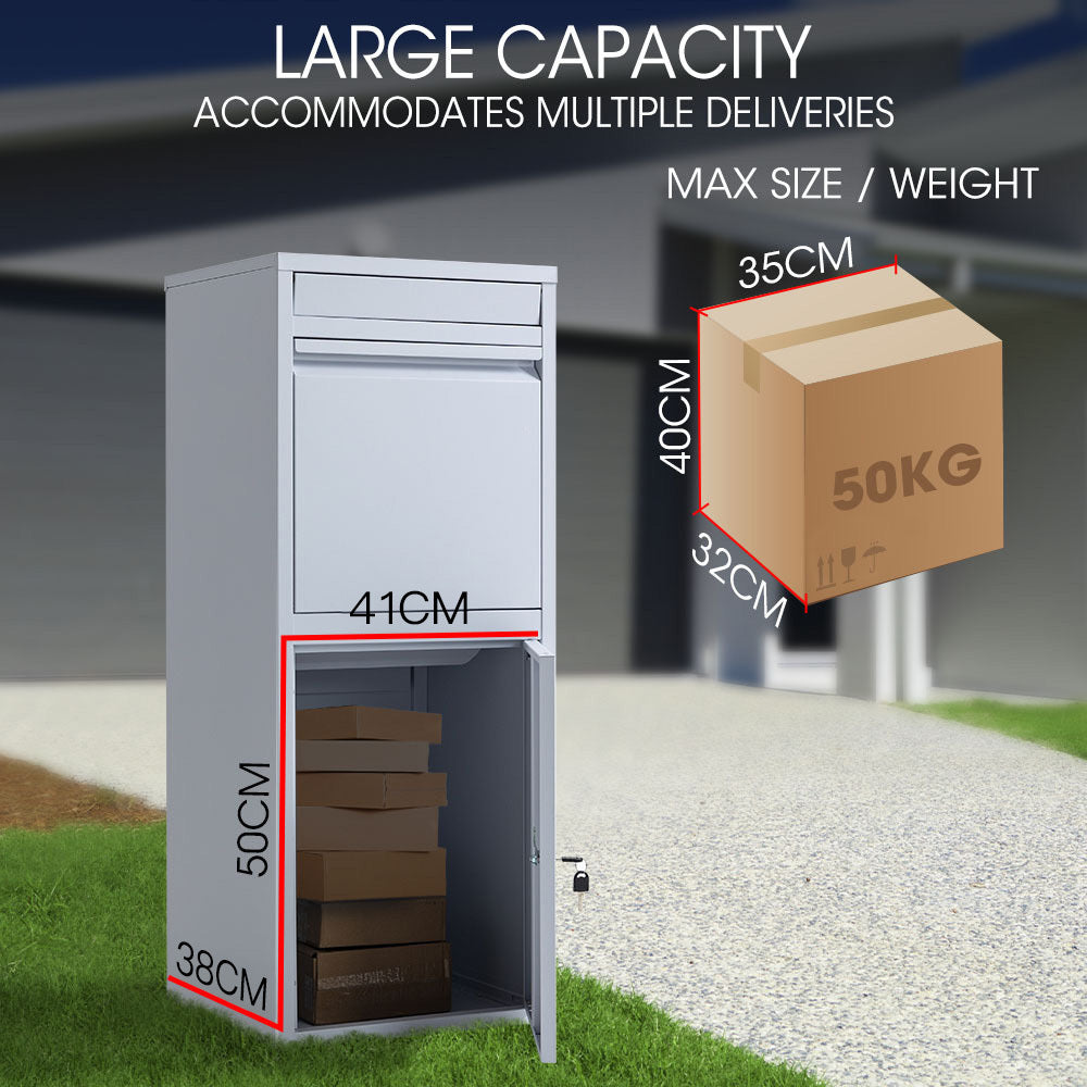 FORTIA Freestanding Parcel Post Box Letterbox, Letter Slot, Light Grey V219-STRLTBFOFW4A