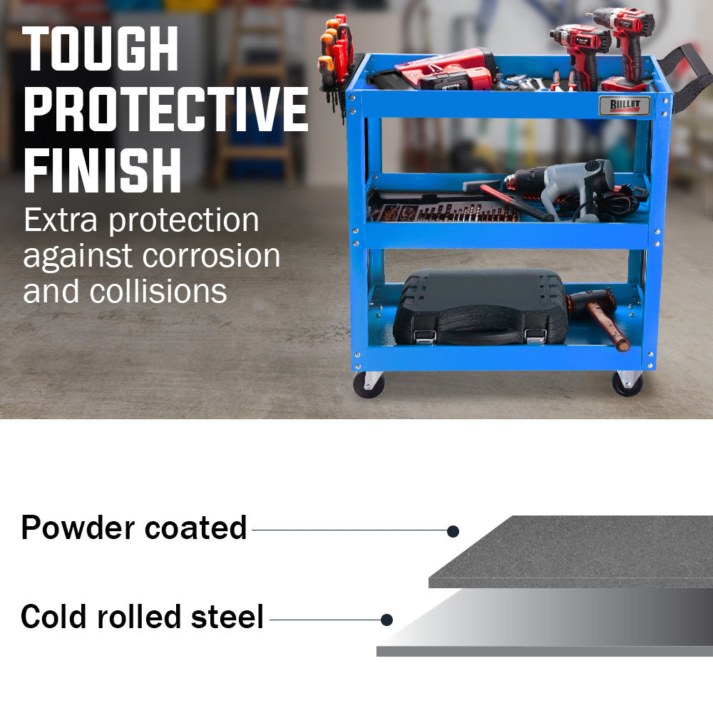 Bullet 3-Tier Steel Tool Trolley Cart, for Workshop, Mechanic, with Pegboard, Screwdriver Bay, Blue V219-STRTCTBU2BLA