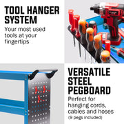 Bullet 3-Tier Steel Tool Trolley Cart, for Workshop, Mechanic, with Pegboard, Screwdriver Bay, Blue V219-STRTCTBU2BLA
