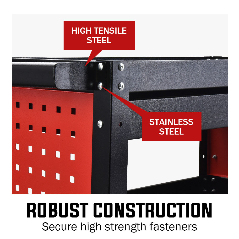 Bullet 3-Tier Steel Tool Trolley Cart, for Workshop, Mechanic, with Drawer, Pegboard, Screwdriver Bay, V219-STRTCTBU3BKA