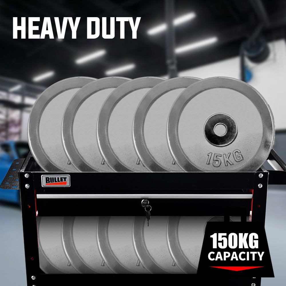 Bullet 3-Tier Steel Tool Trolley Cart, for Workshop, Mechanic, with Drawer, Pegboard, Screwdriver Bay, V219-STRTCTBU3BKA