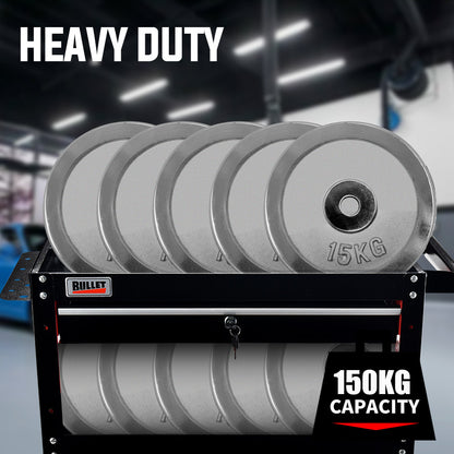 Bullet 3-Tier Steel Tool Trolley Cart, for Workshop, Mechanic, with Drawer, Pegboard, Screwdriver Bay, V219-STRTCTBU3BKA