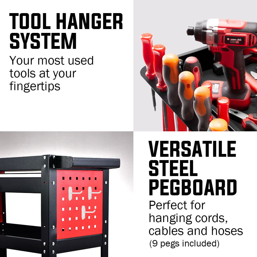 Bullet 3-Tier Steel Tool Trolley Cart, for Workshop, Mechanic, with Drawer, Pegboard, Screwdriver Bay, V219-STRTCTBU3BKA