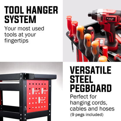Bullet 3-Tier Steel Tool Trolley Cart, for Workshop, Mechanic, with Drawer, Pegboard, Screwdriver Bay, V219-STRTCTBU3BKA