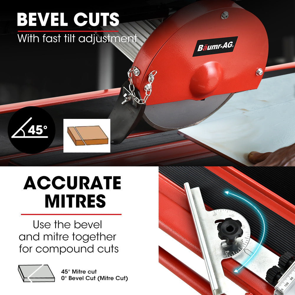 BAUMR-AG 800W Electric Tile Saw Cutter with 200mm (8") Blade, 720mm Cutting Length, Side Extension Table V219-TILSAWBMRA210