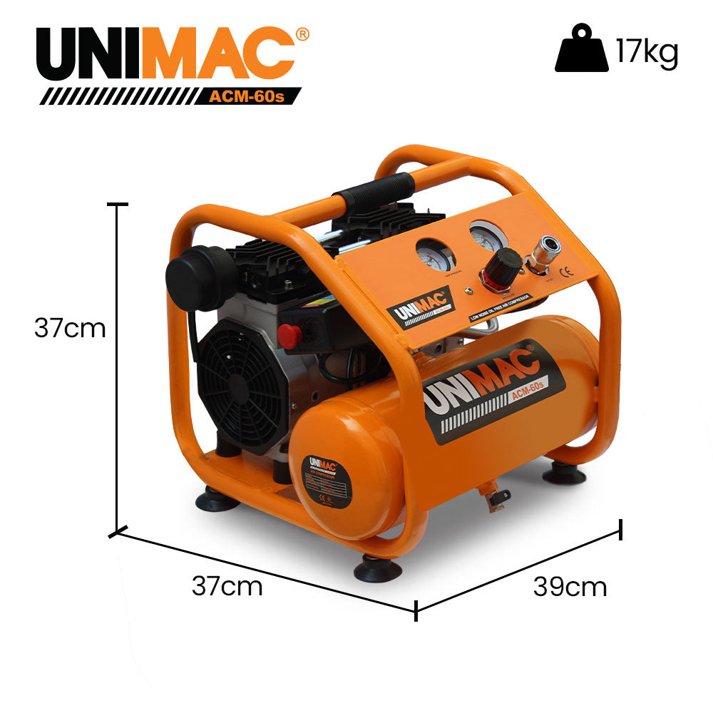 Unimac 1.5HP 6L Silent Oil-Free Portable Electric Air Compressor, for Airtools, Tyre Inflation V219-TOLACMUM060FA