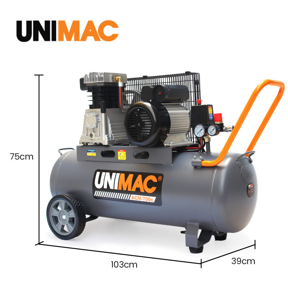 Unimac 70L 2.2kW Commercial Air Compressor, 280L/min 116PSI, Brushless Motor, Certified Tank, Long Service V219-TOLACMUM07BA