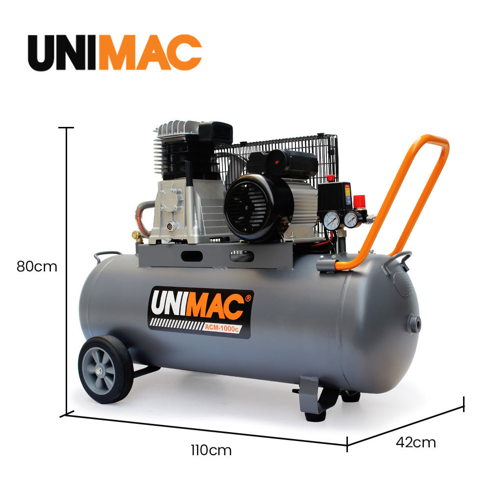 Unimac 100L 2.6kW Industrial Air Compressor, 370L/min 116PSI, Brushless Motor, Long Service Life, Certified V219-TOLACMUM10BA