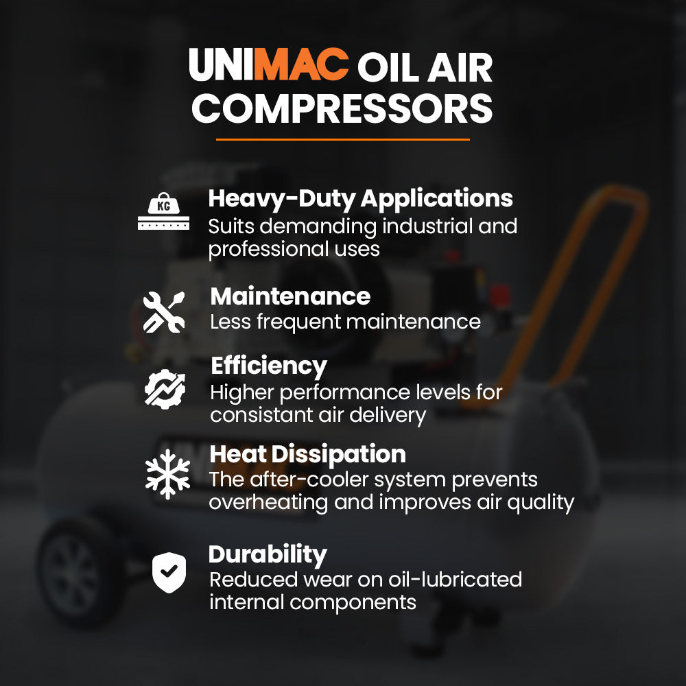 Unimac 100L 2.6kW Industrial Air Compressor, 370L/min 116PSI, Brushless Motor, Long Service Life, Certified V219-TOLACMUM10BA