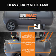 Unimac 100L 2.6kW Industrial Air Compressor, 370L/min 116PSI, Brushless Motor, Long Service Life, Certified V219-TOLACMUM10BA