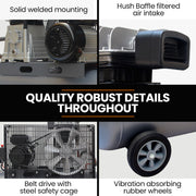 Unimac 100L 2.6kW Industrial Air Compressor, 370L/min 116PSI, Brushless Motor, Long Service Life, Certified V219-TOLACMUM10BA