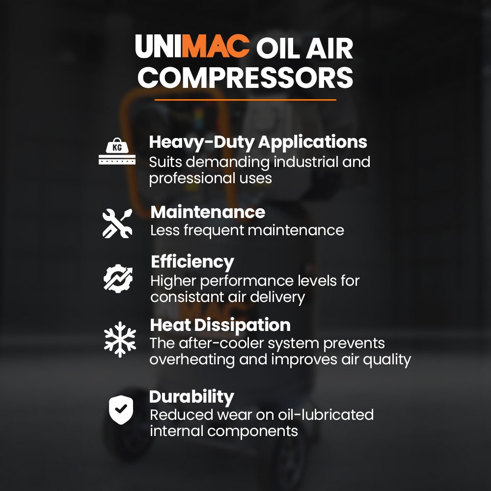 Unimac 100L 2.6kW Industrial Air Compressor, 370L/min 116PSI, Brushless Motor, Long Service Life, Certified V219-TOLACMUM10VA