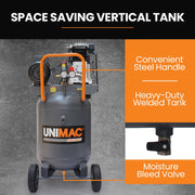 Unimac 100L 2.6kW Industrial Air Compressor, 370L/min 116PSI, Brushless Motor, Long Service Life, Certified V219-TOLACMUM10VA