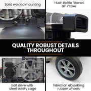 Unimac 100L 2.6kW Industrial Air Compressor, 370L/min 116PSI, Brushless Motor, Long Service Life, Certified V219-TOLACMUM10VA