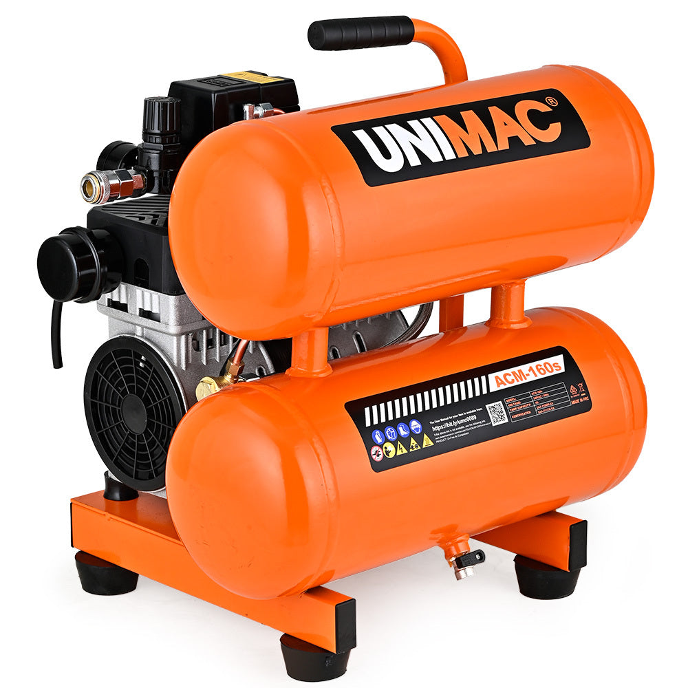 UNIMAC 16L Twin Tank Air Compressor, 116PSI Portable Silent Oil-Free Electric, for Airtools Tyre Inflation V219-TOLACMUM1C6FA