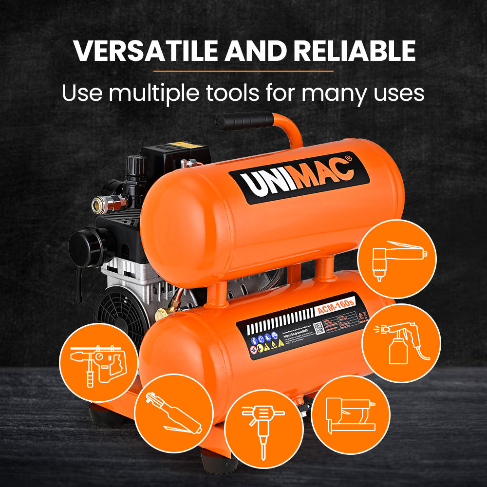 UNIMAC 16L Twin Tank Air Compressor, 116PSI Portable Silent Oil-Free Electric, for Airtools Tyre Inflation V219-TOLACMUM1C6FA