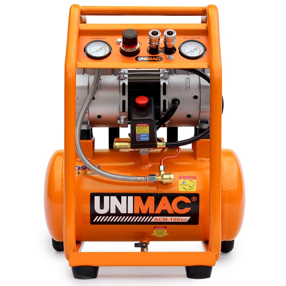 Unimac 16L Silent Oil-Free Electric Air Compressor, 116PSI Portable with Wheels and Handle, Twin Nitto V219-TOLACMUM1C6VA