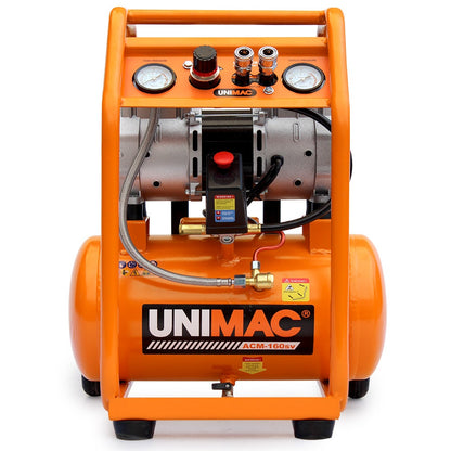 Unimac 16L Silent Oil-Free Electric Air Compressor, 116PSI Portable with Wheels and Handle, Twin Nitto V219-TOLACMUM1C6VA