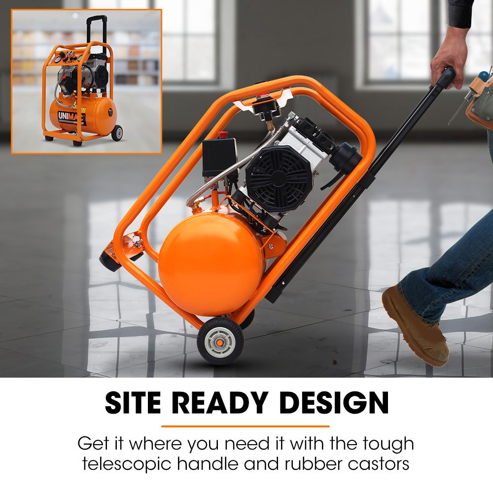 Unimac 16L Silent Oil-Free Electric Air Compressor, 116PSI Portable with Wheels and Handle, Twin Nitto V219-TOLACMUM1C6VA