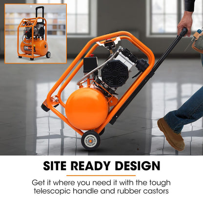 Unimac 16L Silent Oil-Free Electric Air Compressor, 116PSI Portable with Wheels and Handle, Twin Nitto V219-TOLACMUM1C6VA