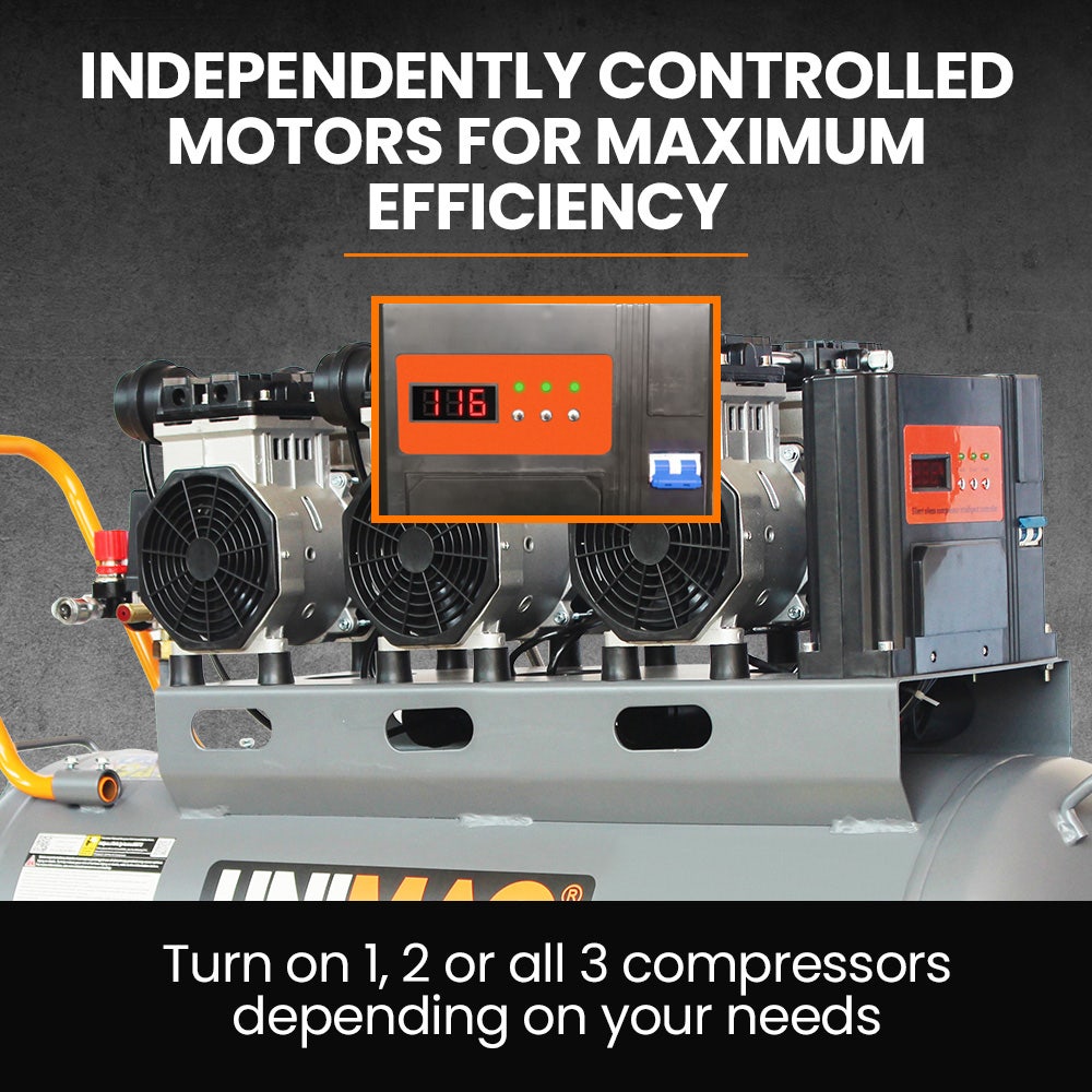 UNIMAC 100L 4.5HP Silent Oil-Free Air Compressor, with Twin Nitto Outlets, 15A Plug V219-TOLACMUM1M0FA