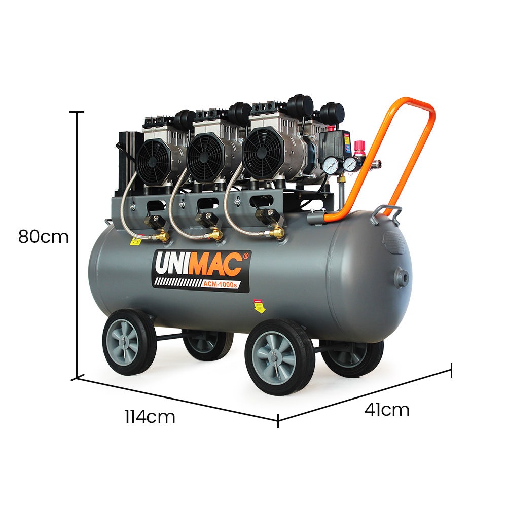 UNIMAC 100L 4.5HP Silent Oil-Free Air Compressor, with Twin Nitto Outlets, 15A Plug V219-TOLACMUM1M0FA