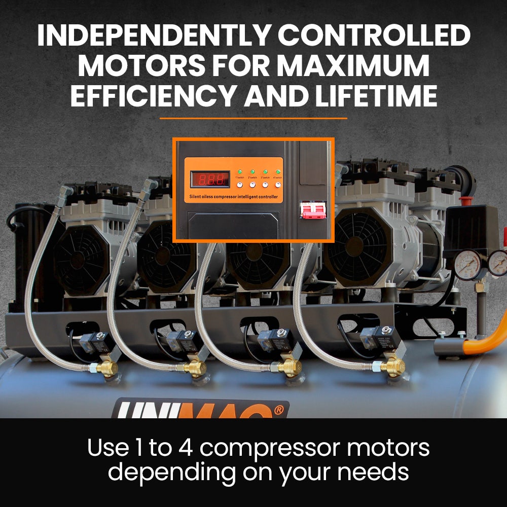 Unimac 150L 4.5HP Ultra-Slient Oil-Free Electric Air Compressor, Long Life Quad Motor, 116PSI Portable Heavy V219-TOLACMUM1M5FA