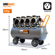 Unimac 150L 4.5HP Ultra-Slient Oil-Free Electric Air Compressor, Long Life Quad Motor, 116PSI Portable Heavy V219-TOLACMUM1M5FA