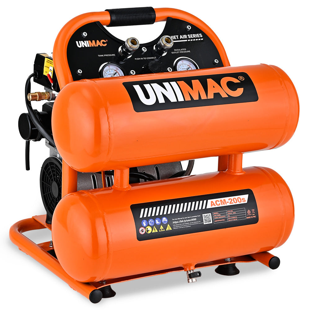 UNIMAC 20L Twin Tank Air Compressor, 116PSI Portable Silent Oil-Free Electric, for Airtools Tyre Inflation V219-TOLACMUM2C0FA